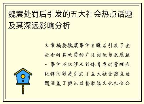 魏震处罚后引发的五大社会热点话题及其深远影响分析