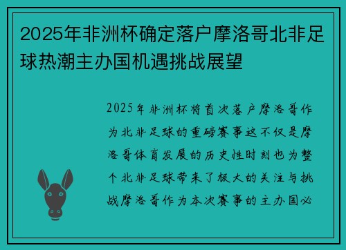 2025年非洲杯确定落户摩洛哥北非足球热潮主办国机遇挑战展望
